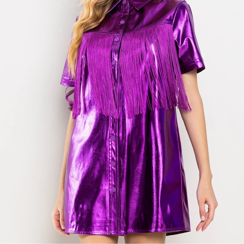 Faux leather purple fringe dress